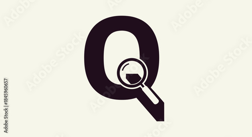 Magnifying glass inside the letter Q search and find concept.