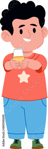 Boy Holding Juice Cartoon