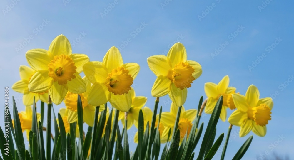 Obraz premium Bright yellow daffodils against a clear blue sky (2)