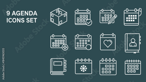 Modern agenda icons set for business planning and organization