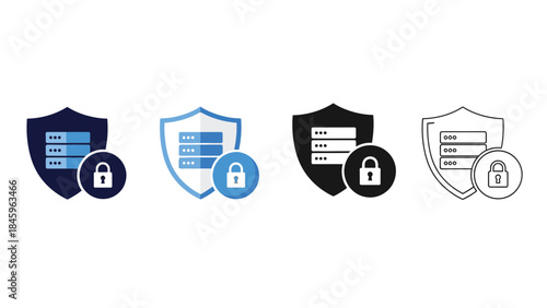 Secure data protection icons with shields and locks