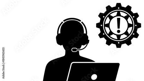 Customer support specialist with error alert on screen