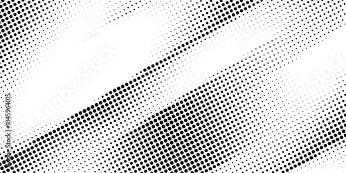 Grunge halftone gradient background. Faded grit noise texture. White and black sandy wallpaper. Retro pixelated backdrop. Anime or manga style comic overlay. Vector graphic design textured template