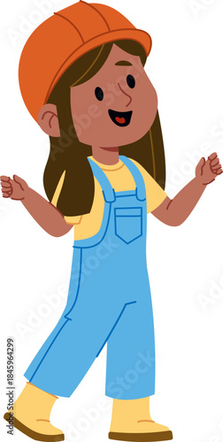 Girl Builder Walking Cartoon