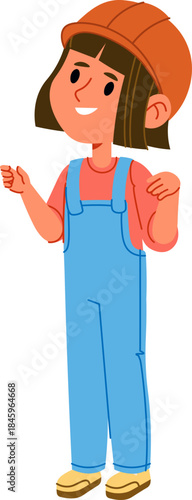 Builder Girl Celebrating Cartoon