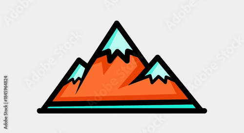 Stylized Mountain Range Illustration with Snow-Capped Peaks and Bold Outlines.