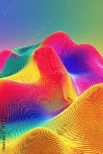 Vibrant Rainbow Abstract Waves - Textured Gradient Peaks in Dynamic Digital Landscape.
