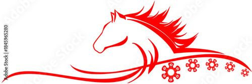 Chinese new year fire horse line art Illustration background