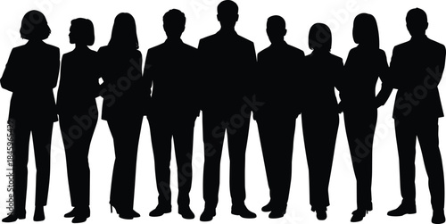 Business people silhouettes standing together isolated on white background, diverse professional team