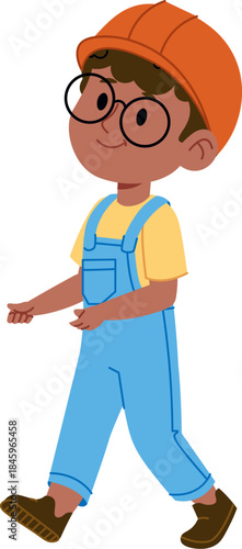 Boy Walking In Overalls Cartoon
