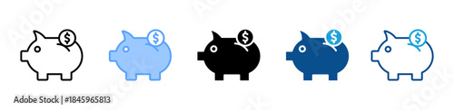 Piggy Bank icon set multiple style collection