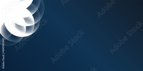Abstract white swirling circular pattern on a dark blue background with glowing translucent effect.