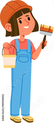 Painter Girl Holding Brush Cartoon