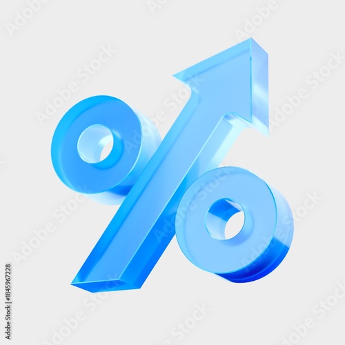 3D Glass Percent Arrow Up icon, Growth increase finance analytics concept. Liquid Glass design icon, trending glass icon for graphic design, UI UX interfaces, 3d illustration.
