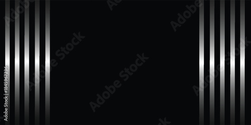 Elegant black background featuring shimmering vertical silver stripes on both sides, creating a sleek and modern design.