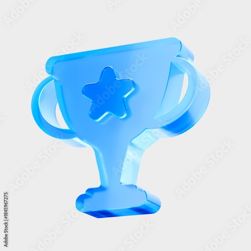 3D Glass Trophy icon, Achievement award success winner business concept. Liquid Glass design icon, trending glass icon for graphic design, UI UX interfaces, 3d illustration.
