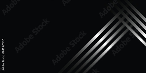 Sleek black background with intersecting silver diagonal lines creating a modern abstract geometric pattern.