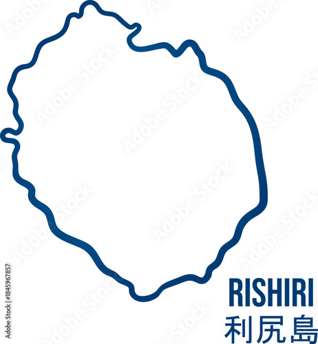 Rishiri island at Hokkaido prefecture, Japan simple linear map. Isolated vector for geography projects