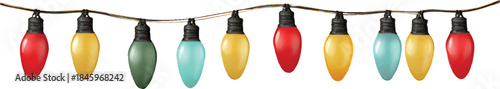 Stylish christmas garland of colorful light bulbs on a transparent background