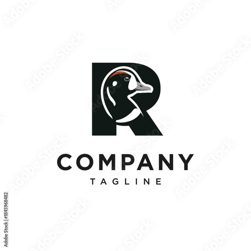 Letter R Harlequin Duck Logo Icon Vector