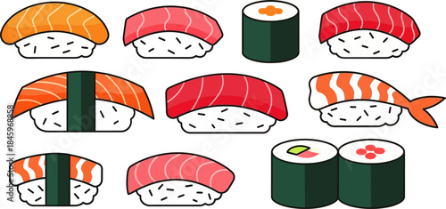 Assortment of Delicious Sushi and Maki Rolls.