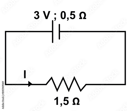 Simple Electrical Circuit With Battery And Resistor Illustration Showing Voltage and Current Flow