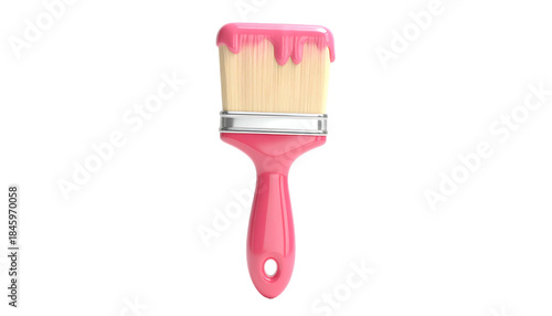 Digital rendering of a paintbrush dripping pink paint, set against a solid black background