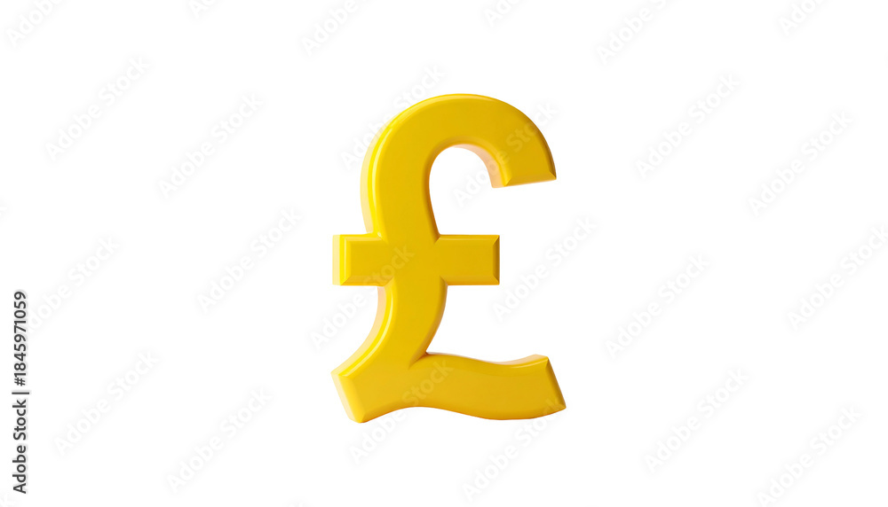 Obraz premium 3D rendered yellow pound sign with a slight shadow on a solid black background