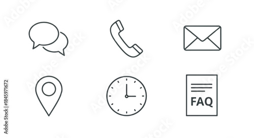 Contact Information Icons Representing Communication Support and Assistance.