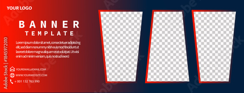 Red Dark Gradient Banner Template with Sharp Photo Frame