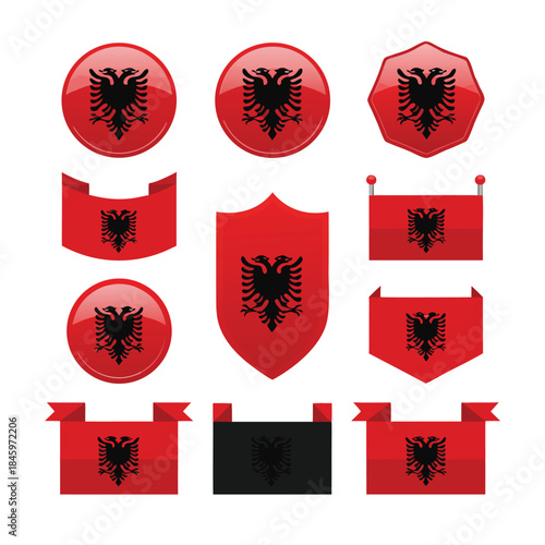 Albania flag collection set with various shapes and designs.