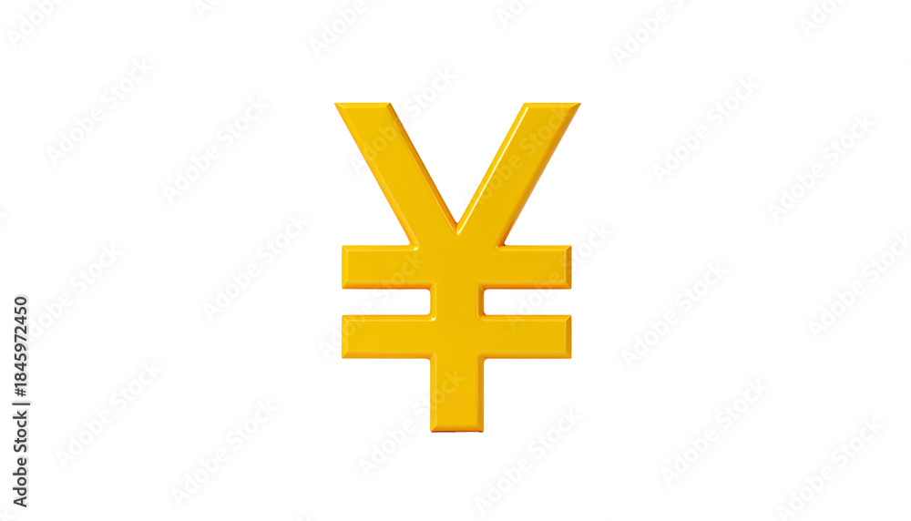 Fototapeta premium A golden, three-dimensional yen currency symbol set against a stark black background