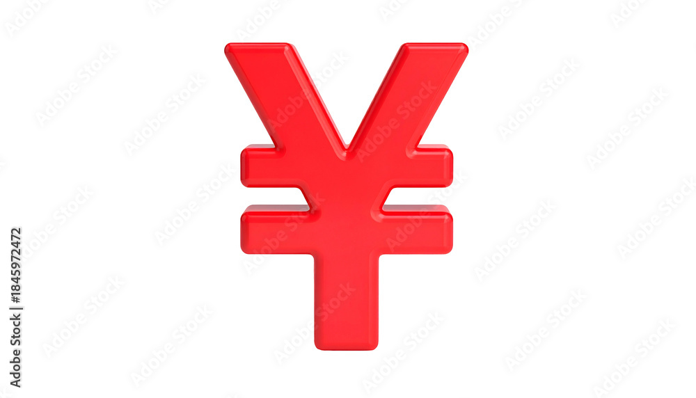 Fototapeta premium A glossy, vibrant red currency symbol against a stark black background, floating