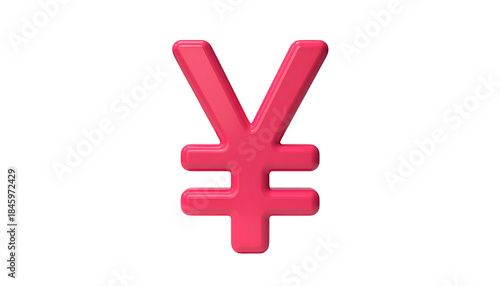 A glossy, 3D red-pink Japanese currency symbol isolated against a stark black background