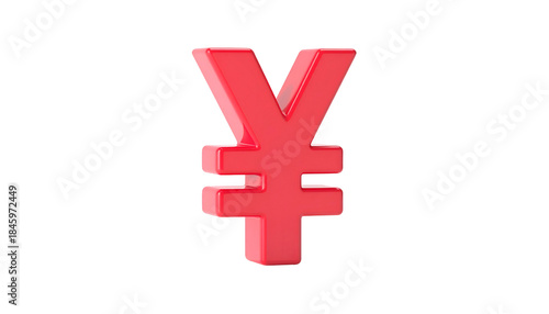 A 3D rendered, glossy red Yen currency symbol floats against a stark black background