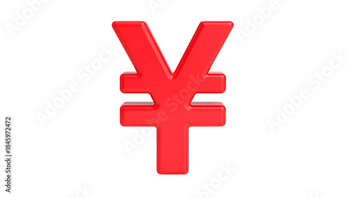 A glossy, vibrant red currency symbol against a stark black background, floating