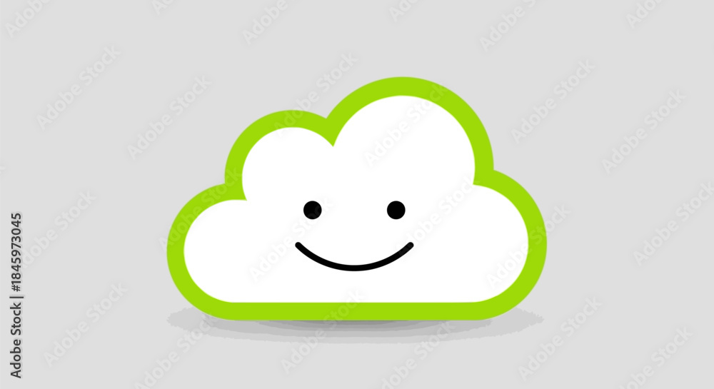 Obraz premium Smiling Cloud Icon with Green Outline - A Symbol of Optimism.