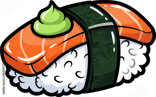 Delicious Salmon Nigiri Sushi with Wasabi.