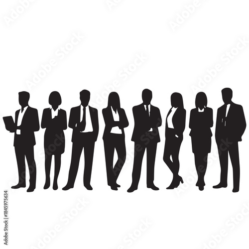 Business people , silhouettes, group of standing business men and businesswomen
