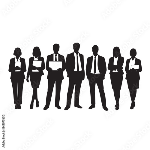 Business people , silhouettes, group of standing business men and businesswomen
