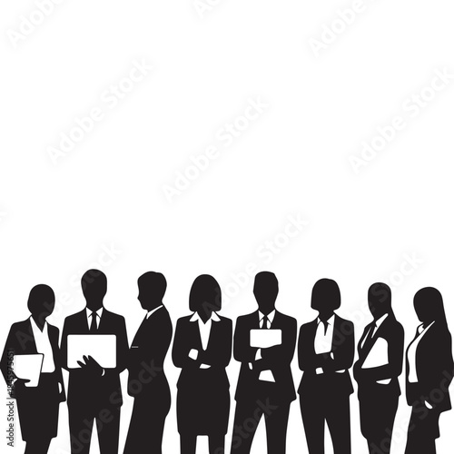 Business people , silhouettes, group of standing business men and businesswomen
