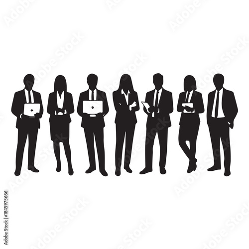 Business people , silhouettes, group of standing business men and businesswomen
