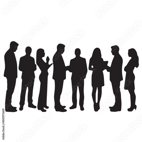 Business people , silhouettes, group of standing business men and businesswomen

