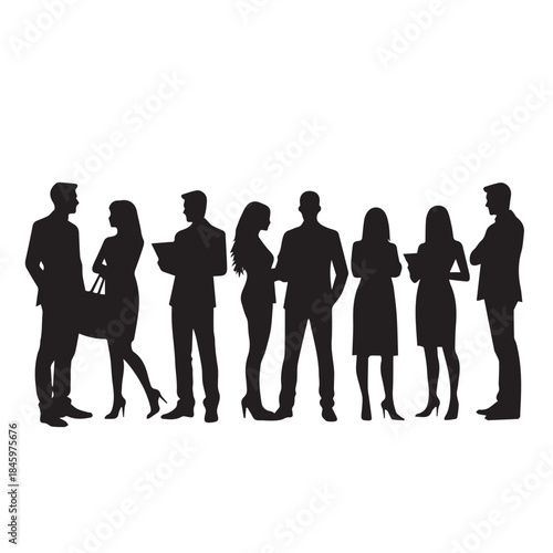 Business people , silhouettes, group of standing business men and businesswomen
