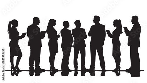 Business people , silhouettes, group of standing business men and businesswomen
