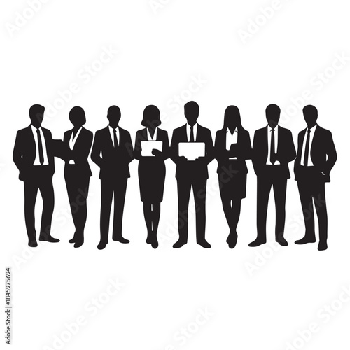 Business people , silhouettes, group of standing business men and businesswomen
