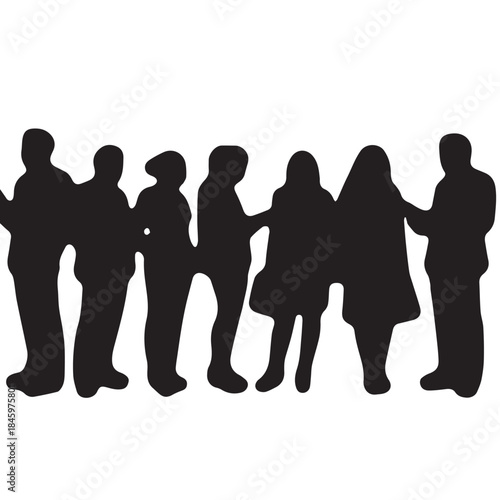 Business people , silhouettes, group of standing business men and businesswomen
