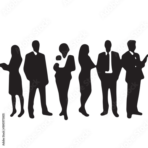 Business people , silhouettes, group of standing business men and businesswomen
