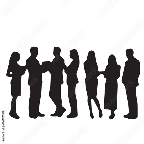 Business people , silhouettes, group of standing business men and businesswomen
