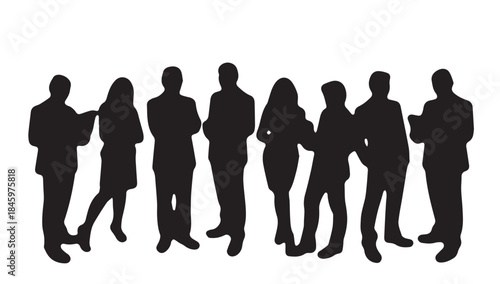 Business people , silhouettes, group of standing business men and businesswomen
